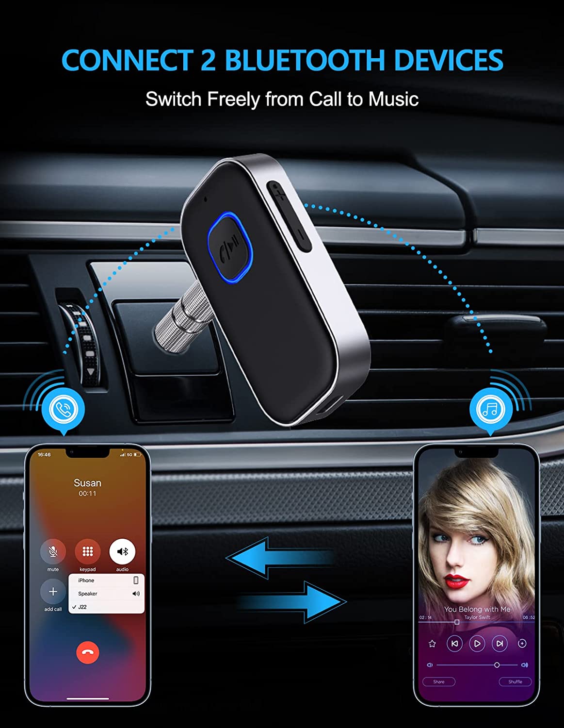 COMSOON Receptor Bluetooth 5.0 actualizado para coche, adaptador